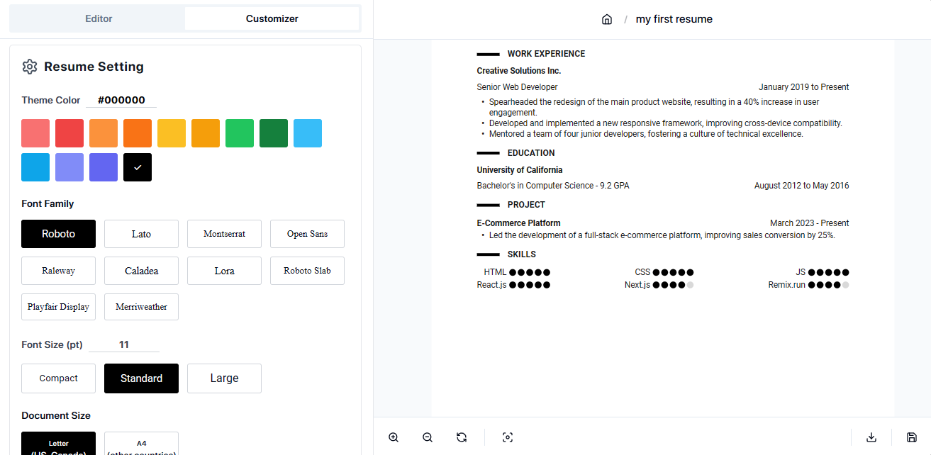 The dashboard customizer